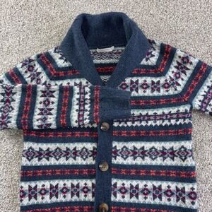 Crewcuts Boys M Fair Isle Shawl Collar Cardigan Sweater Blue Casual Cozy
